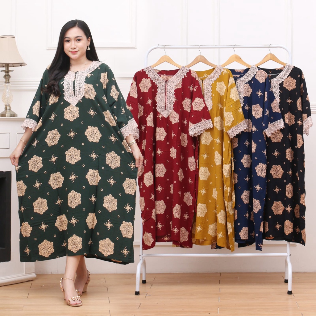 Daster Arabian Jumbo LD 140 cm Motif Daun Busui Daster Renda Ori | BB 80-120KG