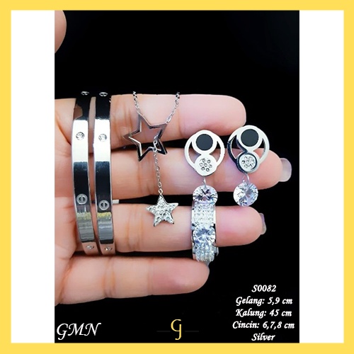 Set Perhiasan Titanium Cincin Gelang Anting Kalung Cantik GMN