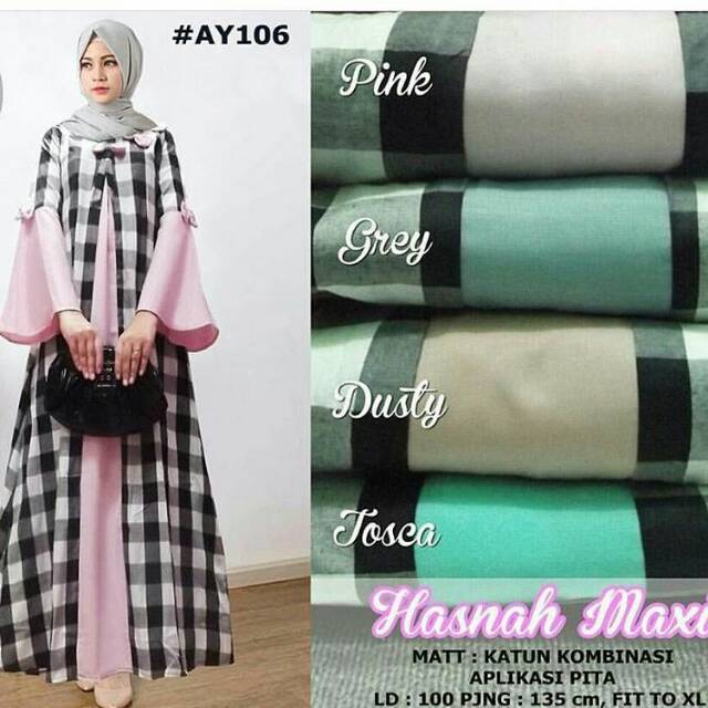 Elegan Maxy Gamis Motif Kotak Kotak Baju Modis