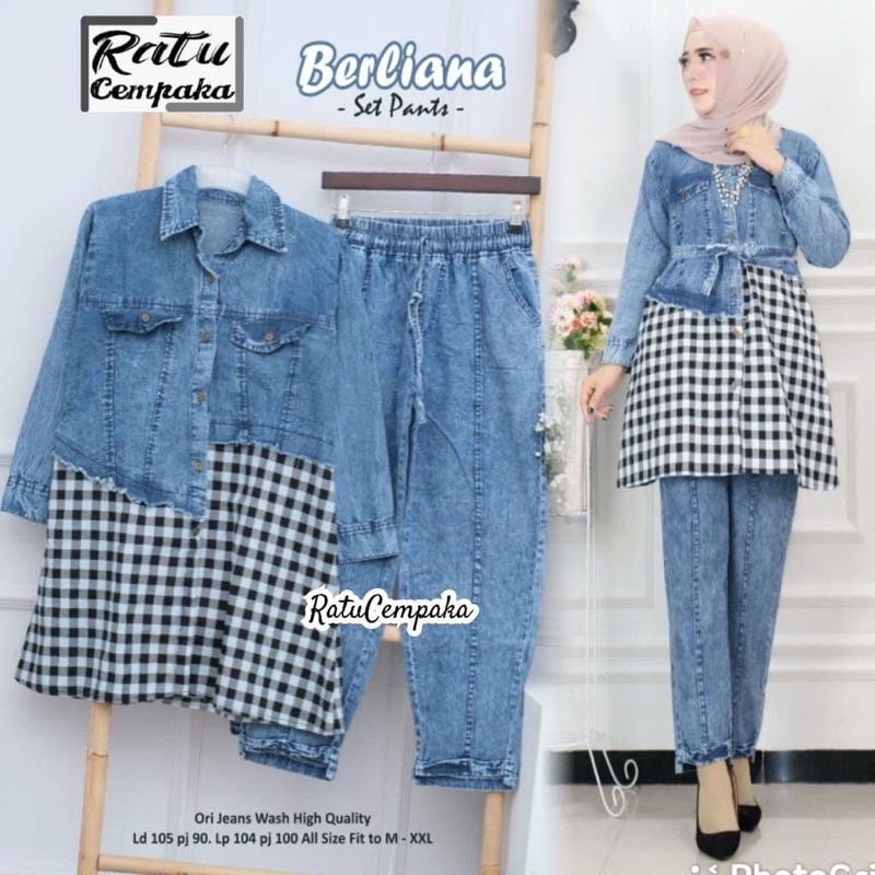 Berliana Set - Setelan Jeans - Setelan Jeans Kekinian - Setelan Baju Dan Celana Wanita - Baju Setela