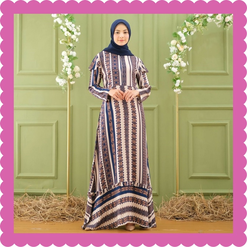 Ounadoutfit Dress Ritz salur wanita busui kekinian cantik / dress rayon motif / dress motif salur / homedress busui garis / baju muslim etnik