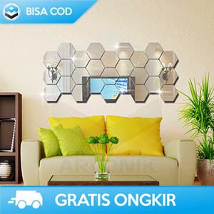 HIASAN DINDING DEKORASI DINDING STIKER DINDING HEXAGON MIRROR 7 PCS