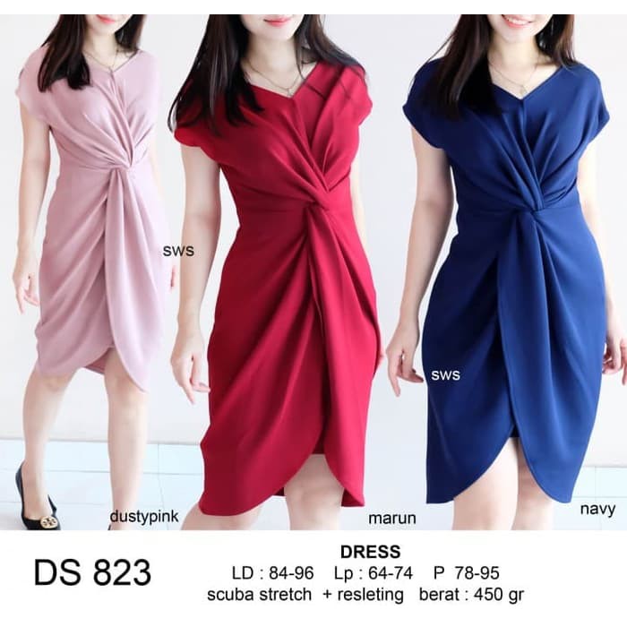 MIDI DRESS Dress Pesta Wanita Modern Midi Knot Scuba Sepan DS823   IWAZAH OFFICE
