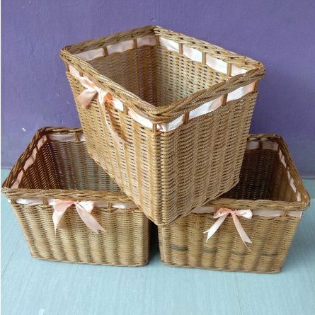 Keranjang rotan persegi vita besar penyimpanan barang seserahan sovenir 38x26x25 cm