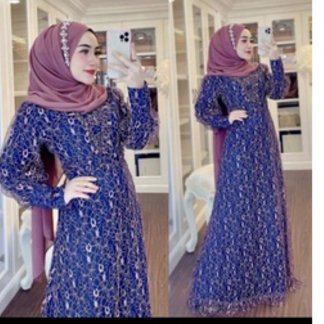 Shellasaukia Dress brokat Navy