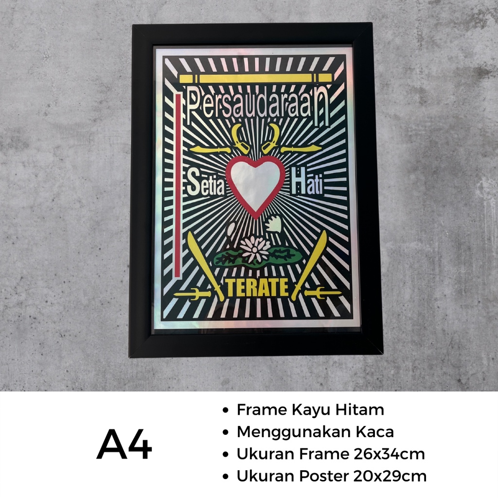 Pigura Logo PSHT Hologram - Ukuran A4 | Frame Lambang PSHT Holo Warna Warni Pixel Potrait Gambar Fot