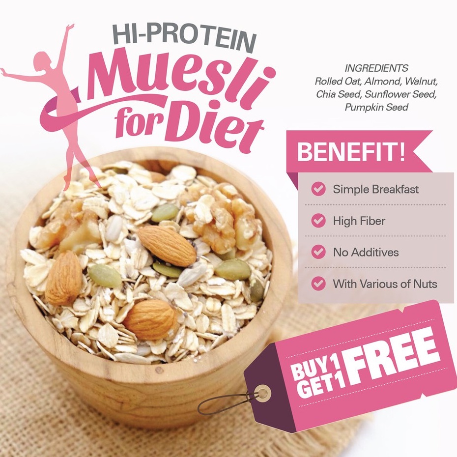 Buy 1 Get 1 Free Hi-Protein Muesli (500gr x 2pc)