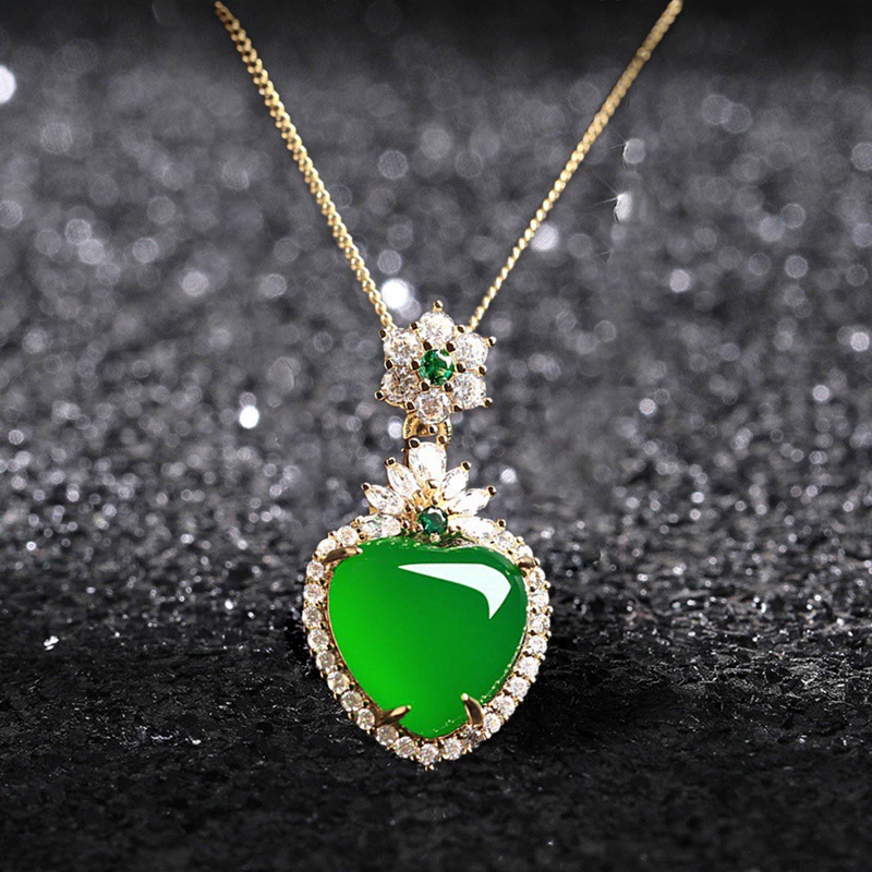 Fancyqube Kalung Choker Liontin Batu Giok Kristal Emerald Hijau Alami Bentuk Hati Untuk Wanita