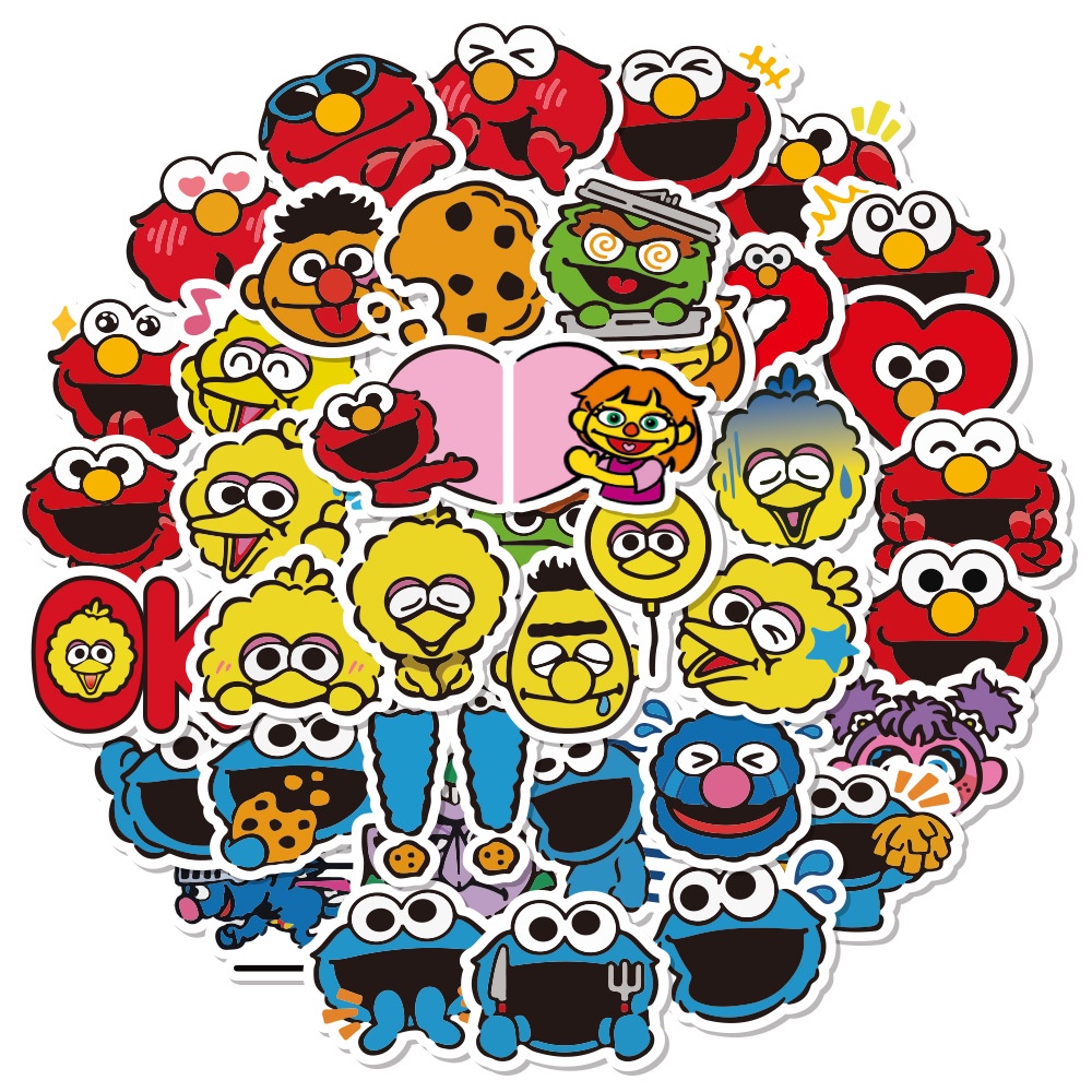 40 Sesame Street stiker kartun animasi emoji Jurnal bahan air lucu kaca graffiti tangan Buku stiker