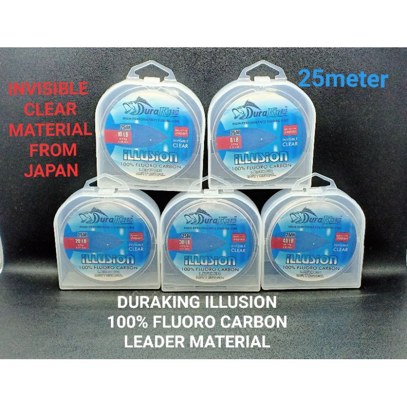DURAKING ILLUSION 8LB - 60LB 25METER 100% FLUOROCARBON LEADER MATERIAL INVISIBLE CLEAR FLUORO DURAKI
