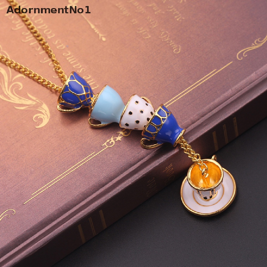 (AdornmentNo1) Kalung Rantai Panjang Dengan Liontin Cangkir Teh Enamel Untuk Wanita