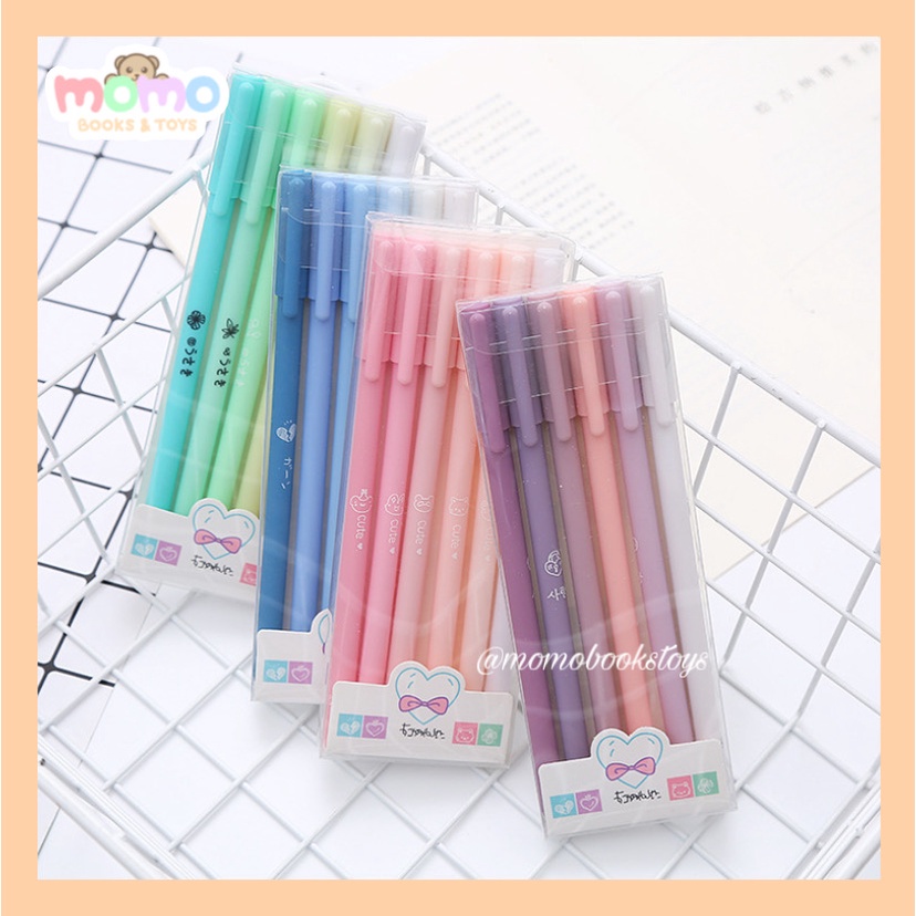 

[MOMO] 1 Box isi 6 Pulpen Gel Morandi Pastel Aesthetic 0.38 mm Tinta Hitam | Bolpoin Pen Lucu Menulis Buku Notebook Catatan Alat Tulis Import Murah