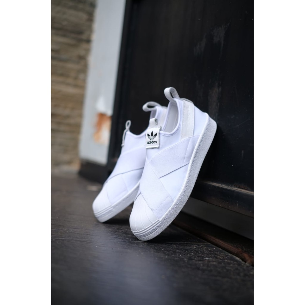 Sepatu Murah Pria Wanita Adidas Superstar Slipon Full White Original