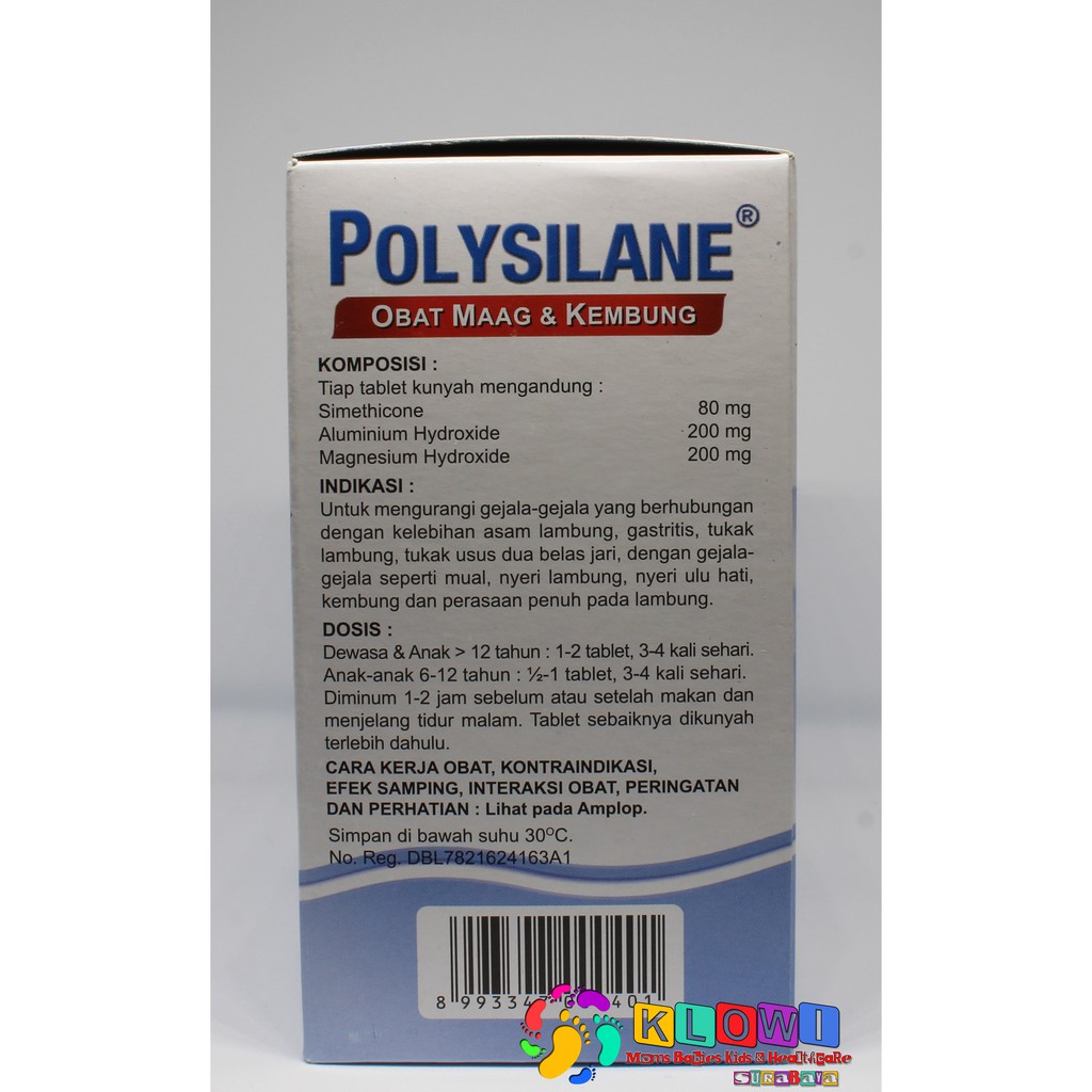 Polysilane Tablet Kunyah (Bundling 5 Strip)  @Strip 8 Tablet Kunyah,Obat Maag,Obat Kembung