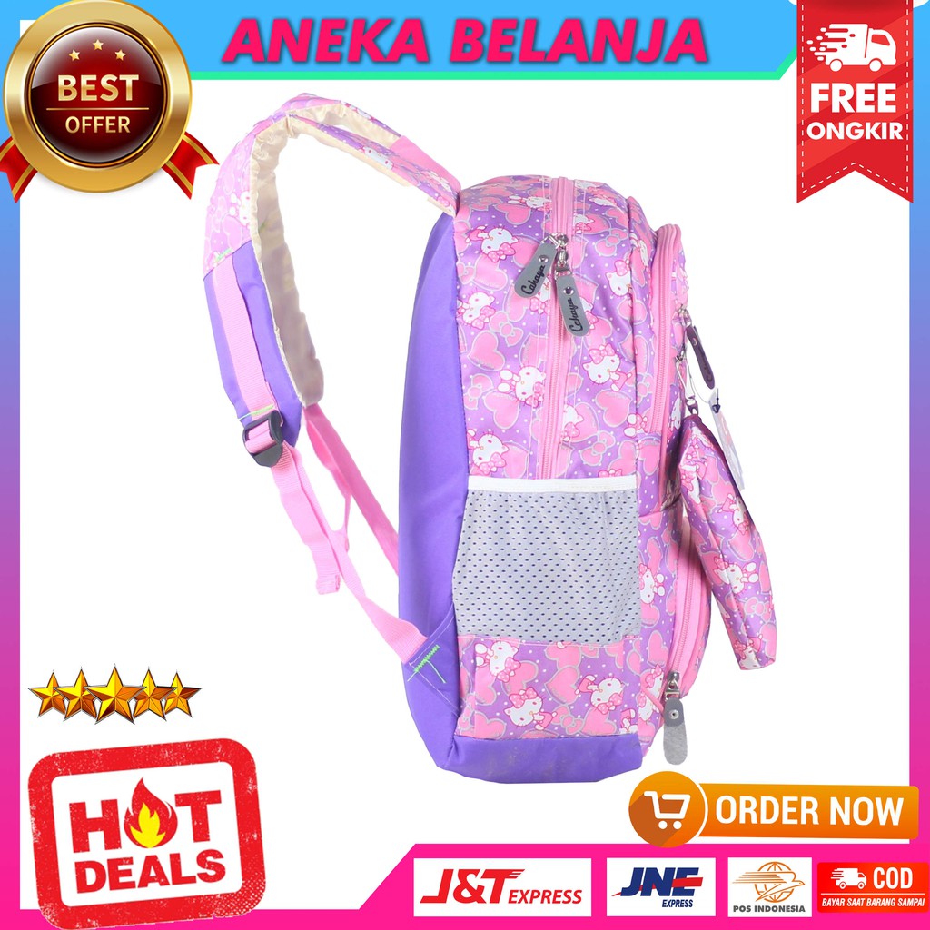 Tas Sekolah Anak Hello Kitty Pink Variasi Ungu Bonus Tempat Pensil Raincover Bahan Impor Ransel Anak Cewek Lucu Imut Motif Boneka Free Raincover Tas My Melody Kitty Sekolah TPA TPQ Korean Style Tas Anak Cewek Impor