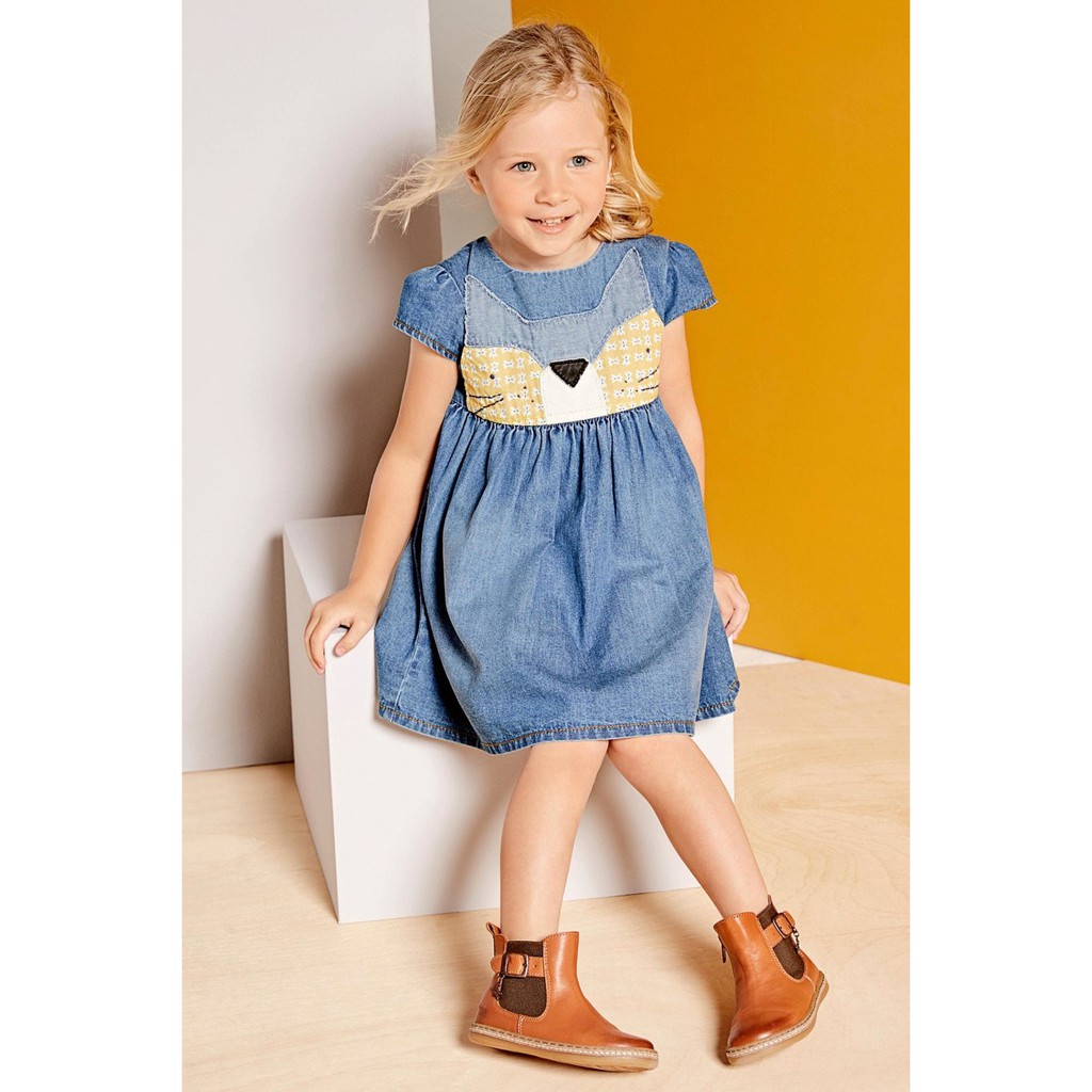 NEXX 37 L dress fashion anak perempuan bahan denim dengan motif kucing