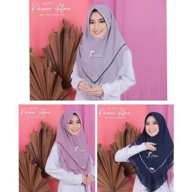 Khimar abika alma, silver, lavender muda, navy