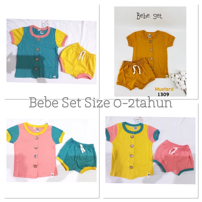 BEBE SET stelan pendek anak/baby kancing depan loopie kids 0-2y