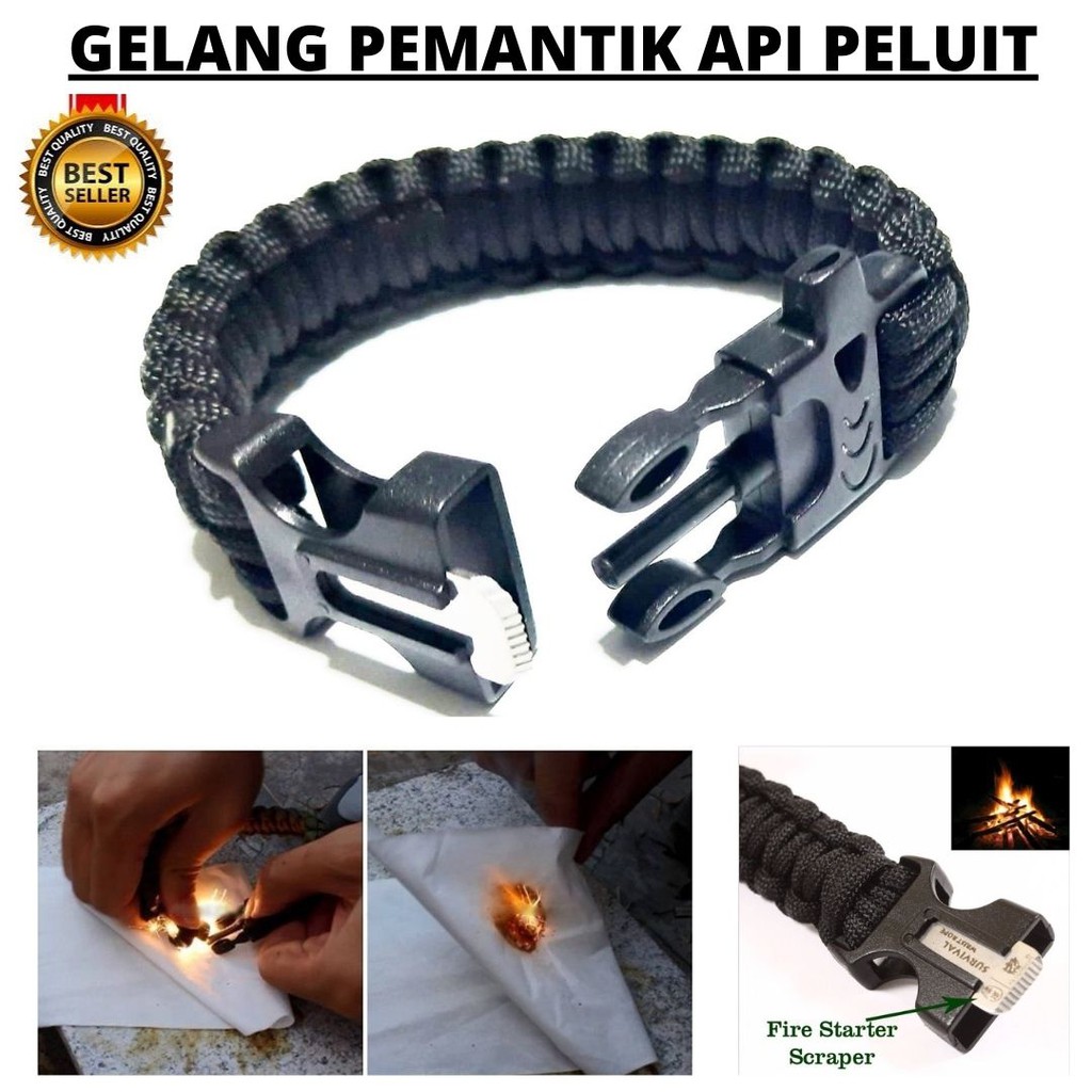 Gelang Tali Paracord Serbaguna Pisau Peluit Kompas Pemantik Api  111153