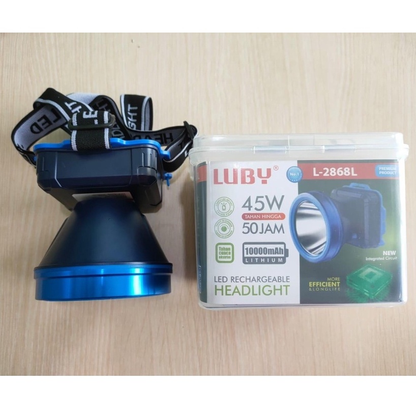 Senter Kepala LED Luby 45 Watt L-2868L Headlamp Cahaya Putih Rechargeable Original