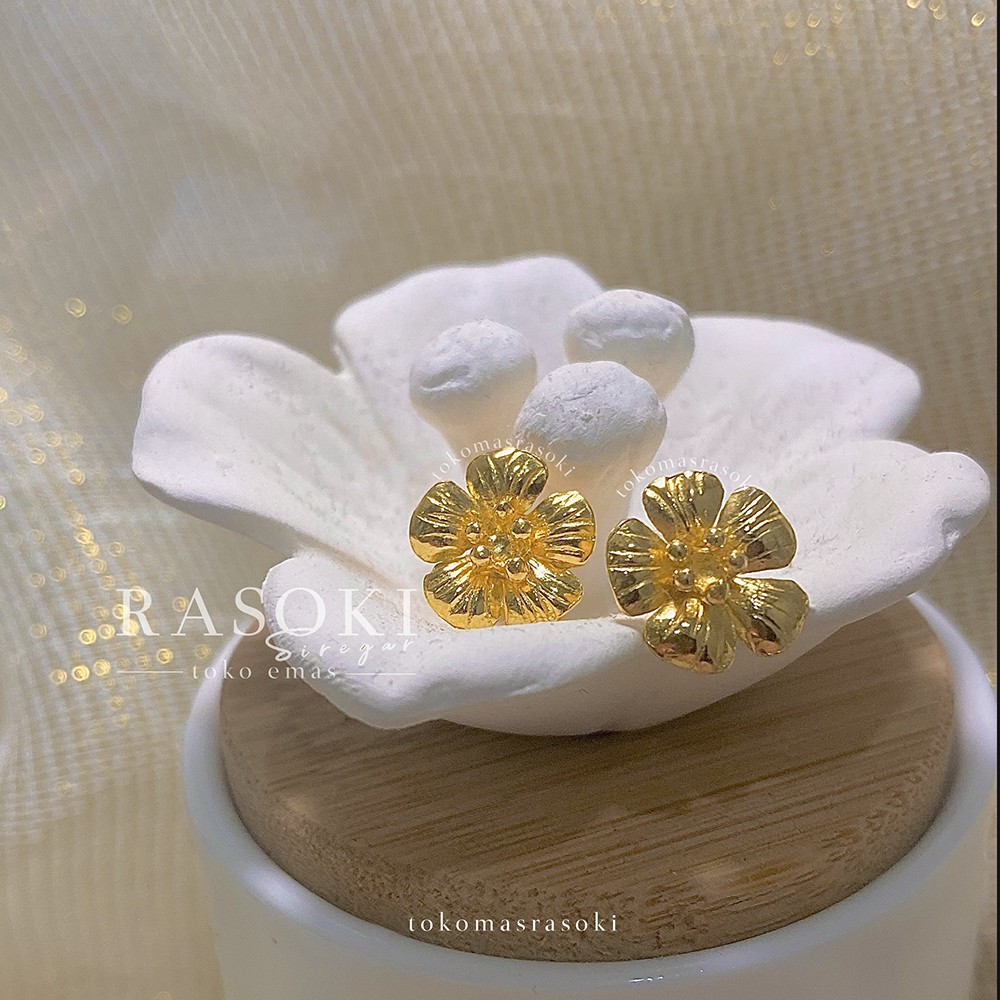 KERABU EMAS LONDON BUNGA  MAWAR AESTHETIC 2gr ANTING KADAR 99,99% LM 24 | tokomasrasoki
