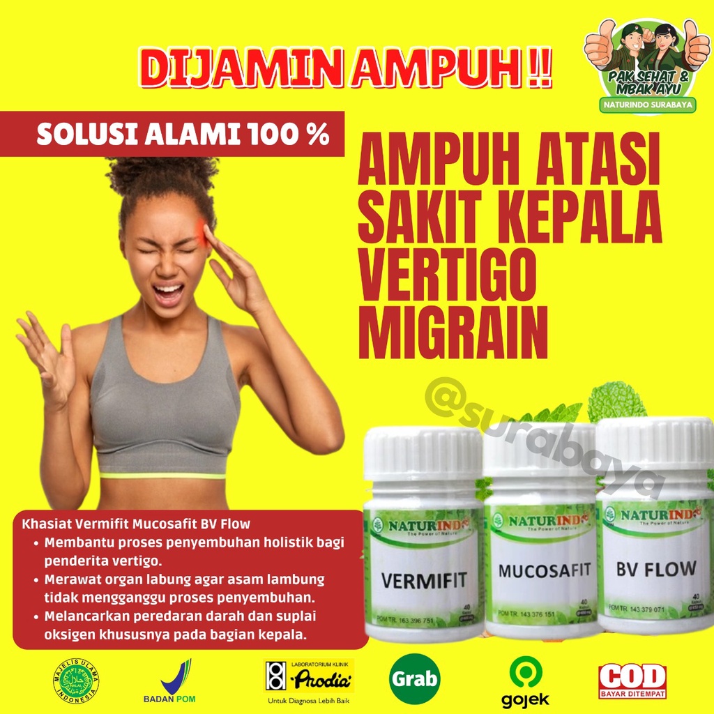 Obat Herbal Sakit Kepala Ampuh Obat Vertigo Alami Migrain Herbal Obat Migrain Ampuh Jamu Sakit Kepala Sebelah Obat Mumet Pusing berputar Tradisional Ampuh Obat sakit kepala vertigo migrain pusing berputar menahun migren sebelah VERMIFIT NATURINDO Surabaya-VERTIGO / MIGRAIN