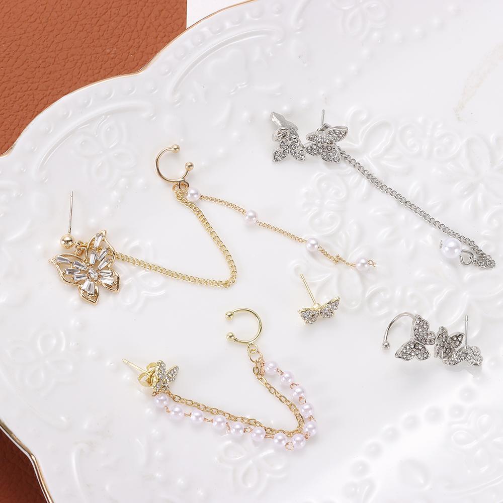 Solighter Kupu-Kupu Klip Anting Aksesoris Perhiasan Alloy Menjuntai Earrings