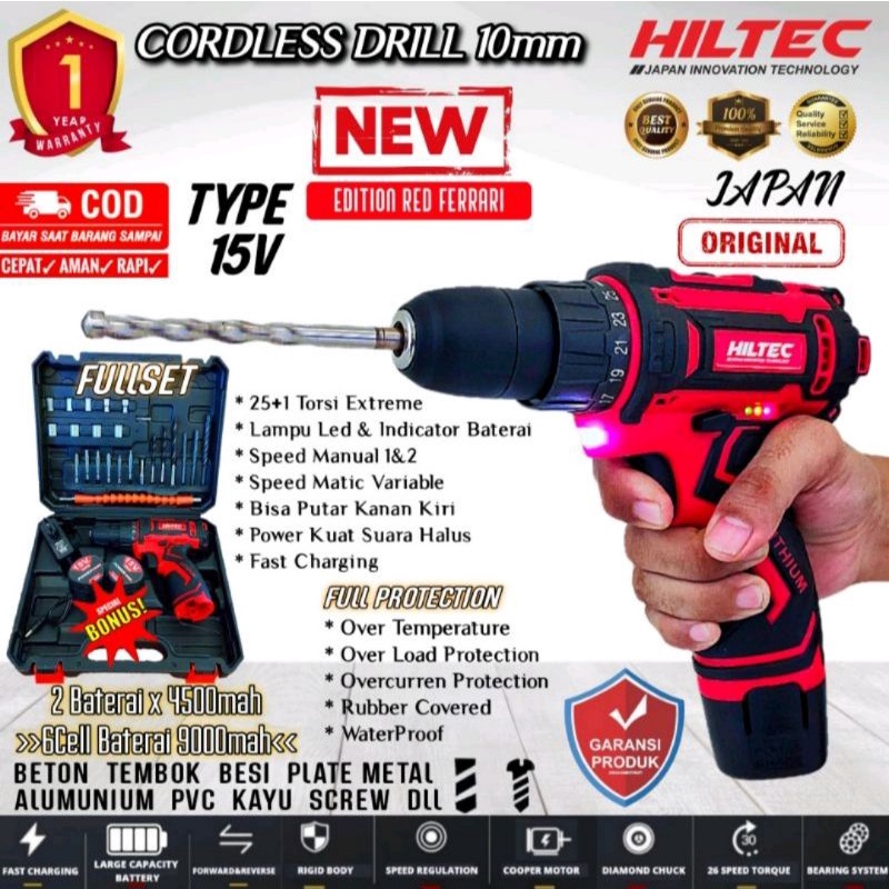 Promo Mesin Bor Cas 15V 20V Hiltec Japan Bor Tembok Fullset Setara Makita Bosch (COD)