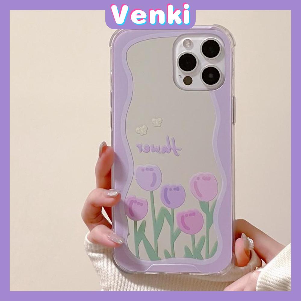 iPhone Case Acrylic HD Mirror Laser Airbag Shockproof Protection Camera Cute Purple Tulip Flowers Compatible For iPhone 11 iPhone 13 Pro Max iPhone 12 Pro Max iPhone 7 Plus iPhone xr