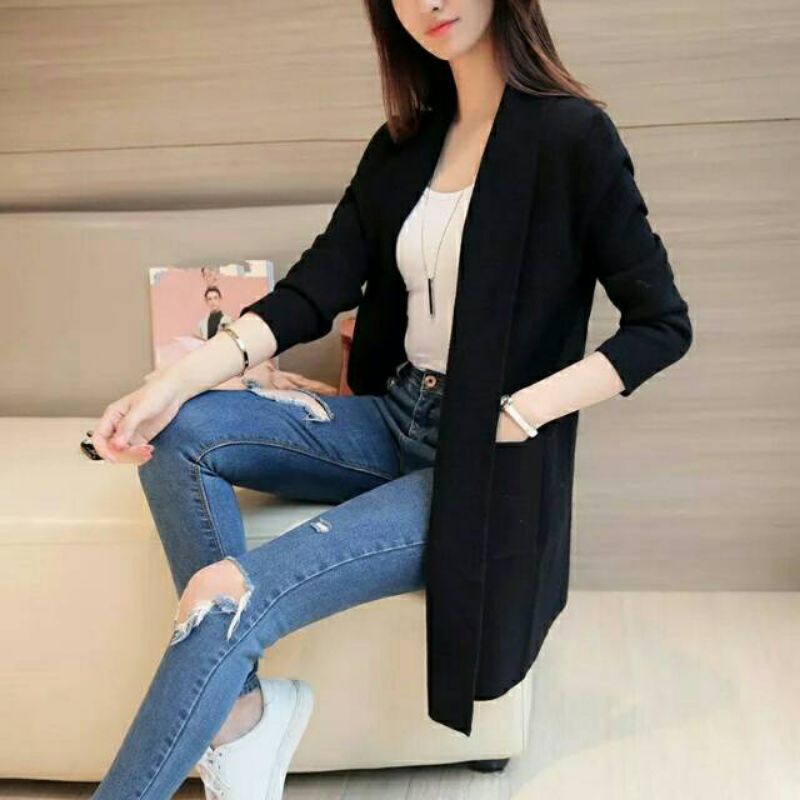 Cardigan Outerwear Outer Kantong 2 Lengan Panjang / Cardigan Wanita