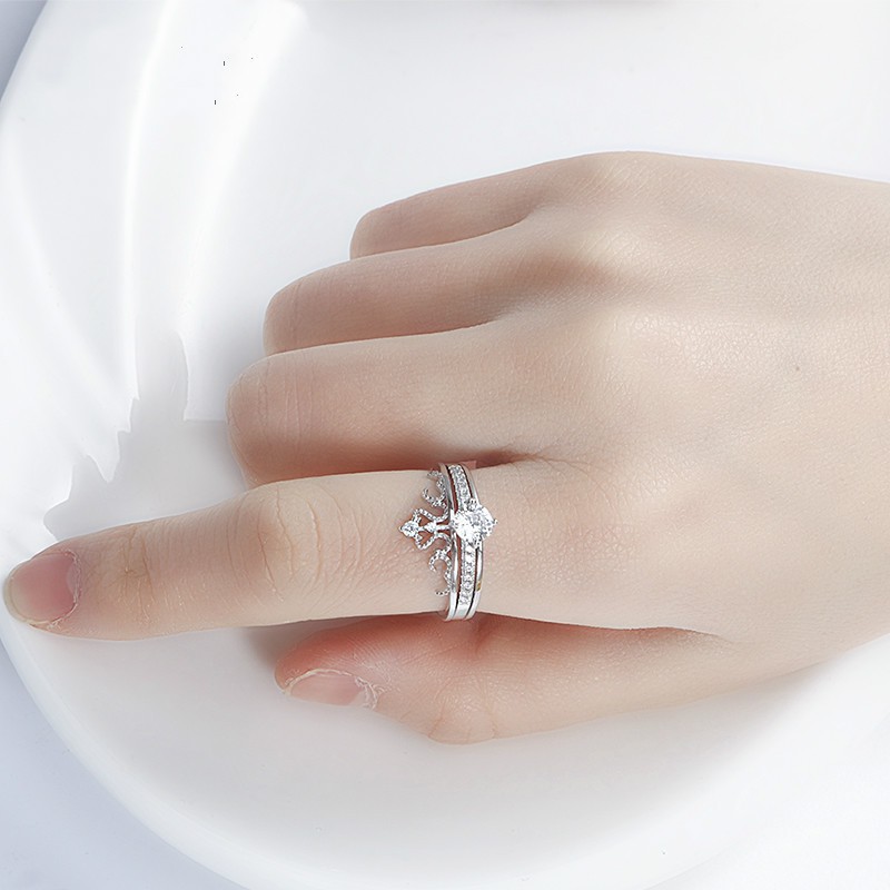 Cincin Mode Korea dua potong titanium cincin mahkota wanita dilepas emas perak kawin