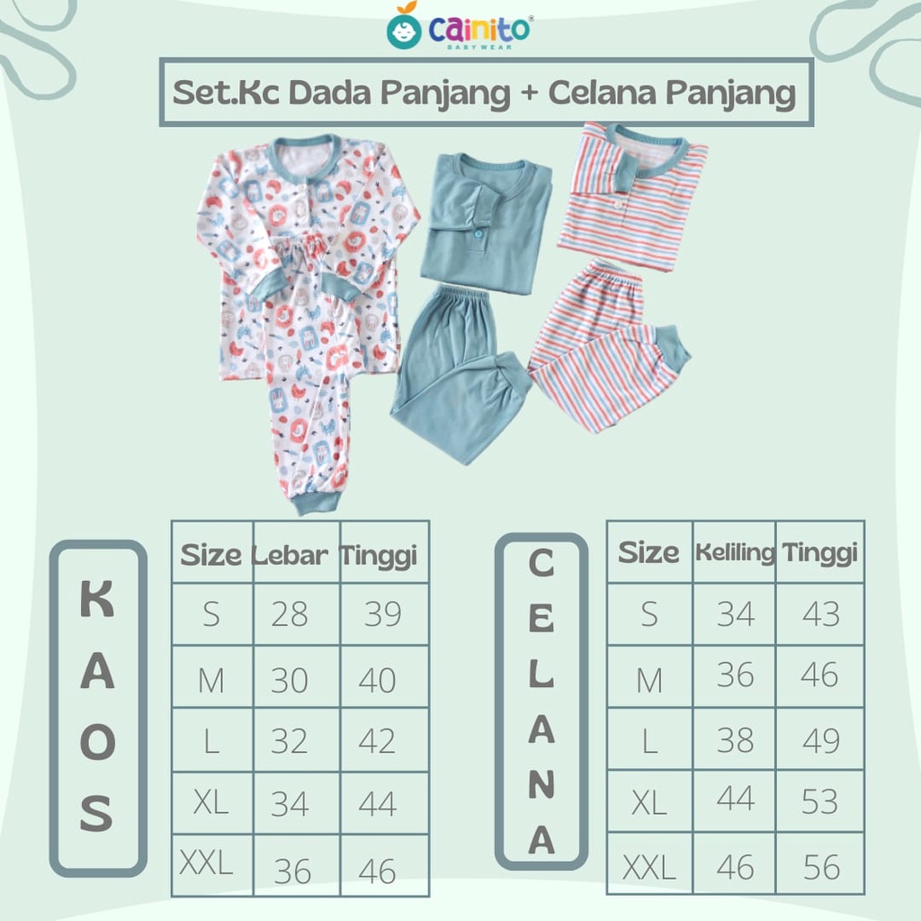 Cainito Setelan Baju Panjang Kancing Dada + Celana Panjang RIB / Setelan Baju Anak Bayi isi 3stel