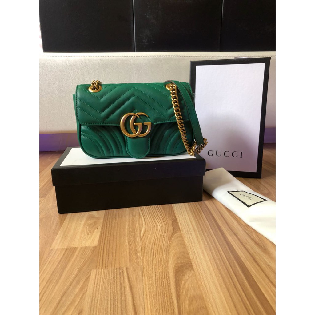 Tas Gucci GG Marmont Matelasse Shoulder Mini HIJAU Mirror 446744