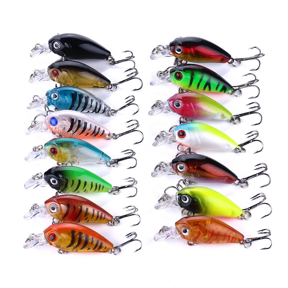 Hengjia 15pcs / Set Umpan Pancing Hardlure Bentuk Ikan Kecil 4.5cm / 4g Dengan Kail Treble