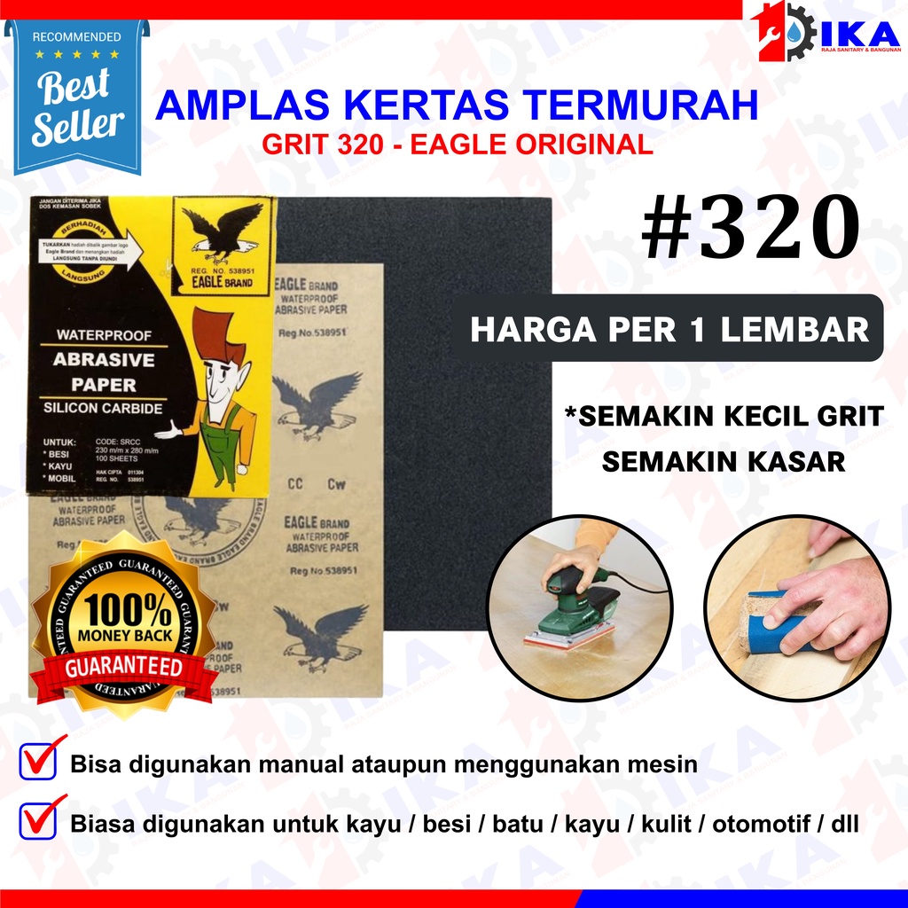 AMPLAS EAGLE AMPELAS DUCO SAND PAPER ABRASSIVE KERTAS LEMBAR 100, 240, 400, 800, 1000, 1500, 2000 TERMURAH