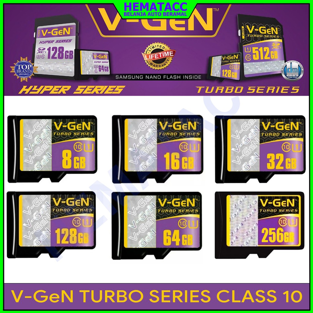 V-GeN Memori HP 4GB 8GB 16GB 32GB 64GB 128GB 256GB Memory Card A1 Turbo Class 10 U1 Micro SD Vgen