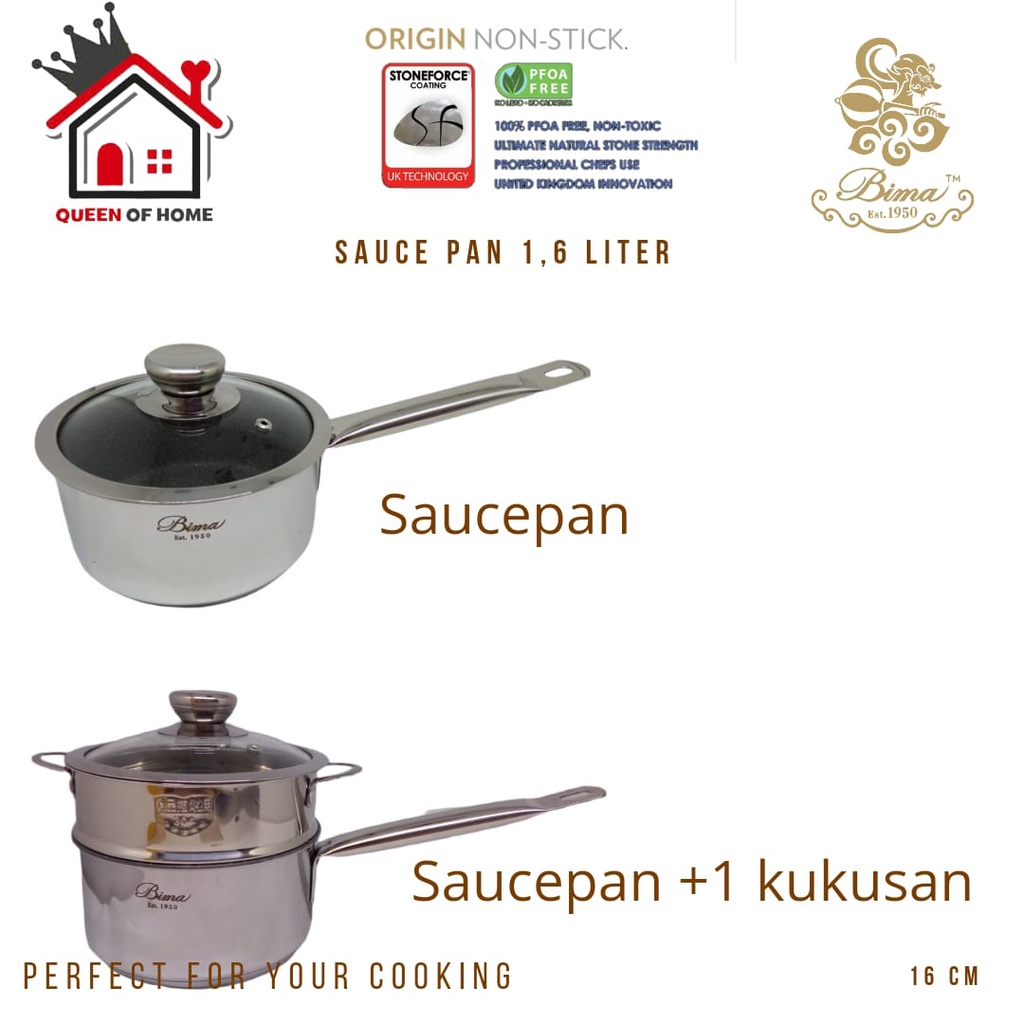 Bima Origin Non-Stick Saucepan Stoneforce Coating 16cm Panci Bima B2003116 Panci Induction Anti Leng