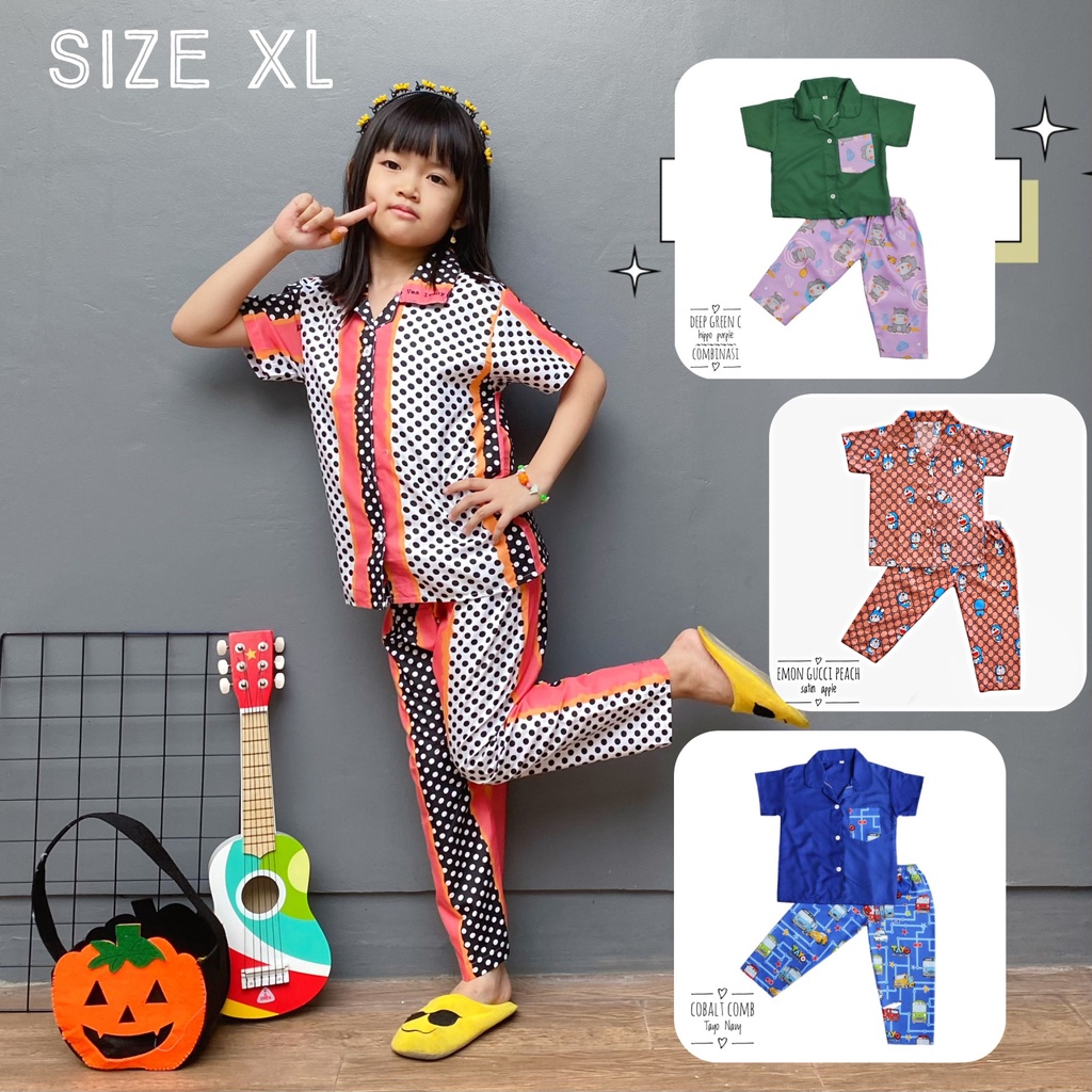 IZANY Piyama Anak Size XL Saten APPLE