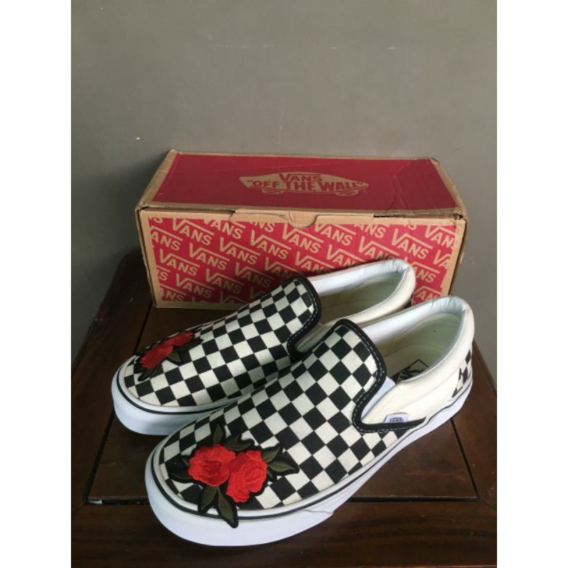 Vans Slip On Checkerboard Rose Patch Custom Original