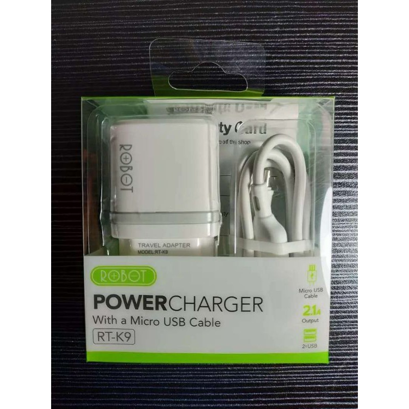 Charger Robot Dual Port Kabel Micro usb Quick Charge 2.1A Original Robot [RK9]