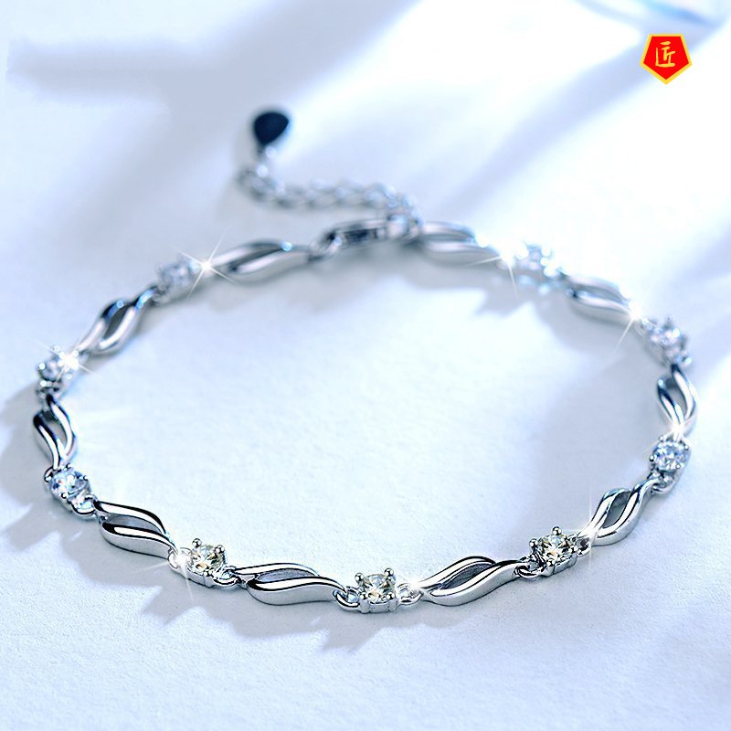 [Ready Stock]Silver Diamond Crystal Bracelet for Women Simple Sweet