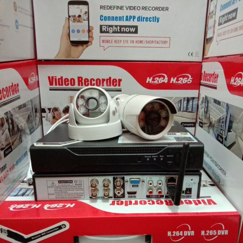 PAKET CCTV DVR 4 CHANNEL WIFI 2560P DENGAN 2 CCTV AHD 5MP 1080P KOMPLIT