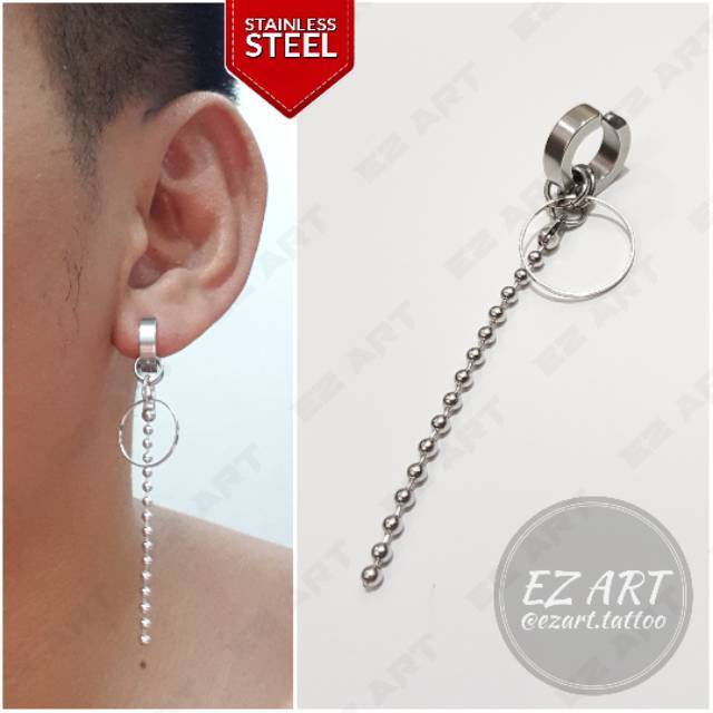 1Pc Model EZ-F Silver Anting Jepit Tusuk Variasi Bandul Gaya Punk Korea KPOP Stainless Steel