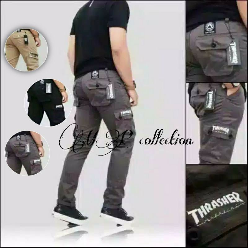 Celana cargo panjang THRASHER pria premium distro Quality 100% size 28-33