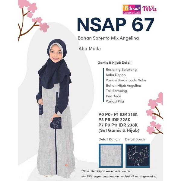 Gamis Anak Sarimbit Nibras Terbaru 2020 NSAP 67 NAVY/ABU MUDA DAN DUSTY PINK/MAROON