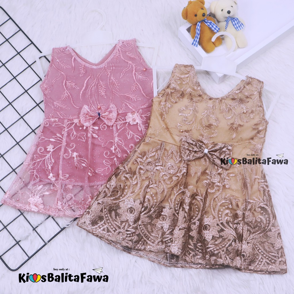 Dress Keira uk 6-12 Bulan/ Dres Kondangan Anak Perempuan Brukat Kensi Gaun Pesta Baju Baby Import