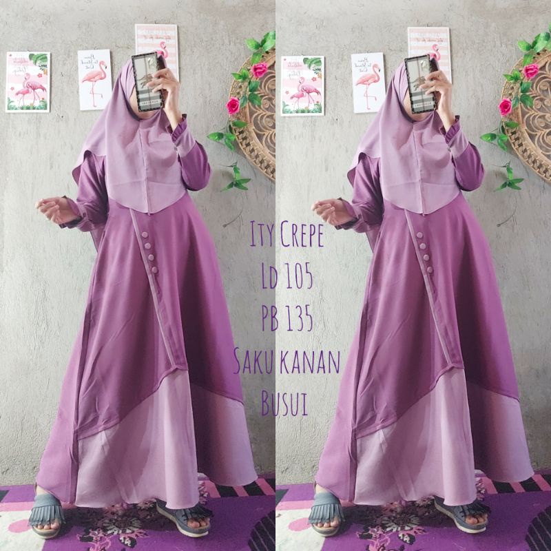Set gamis Ity crepe | gamis Aluna | gamis Ity syar'i | gamis harian