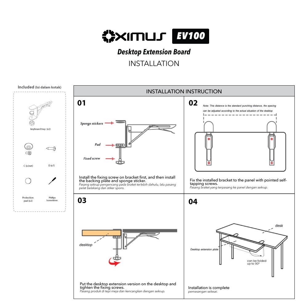 Bracket Desk Extension Board Ekstension Meja Bisa Lipat Oximus EV100