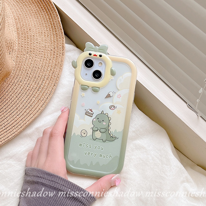 Kartun Little Monster Dinosaurus Cover VIVO Y35 Y22 Y22 Y22s Y16 Y15 Y21s Y12 Y20 Y75 Y15s Y21 Y12i Y55 Y21T Y15A Y33T V23E Y20s G Y11 V23 Y30 Y33s Y21A Bow-knot Monster Lens Soft Case