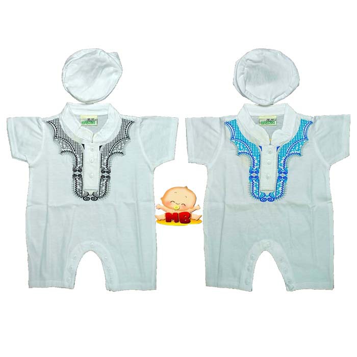 Baju Koko Bayi Newborn Romper Jumper Koko Bayi Putih Bordir